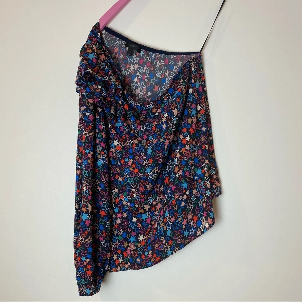 EEUC J. Crew Kaleidoscope Star One Shoulder Blouse - Picture 4 of 10